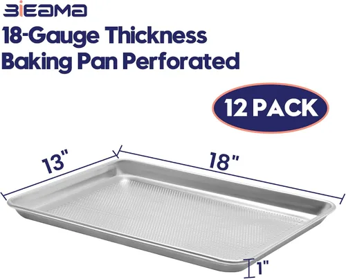 Miniatura 2 de BIEAMA Paquete de 12 bandejas perforadas de aluminio de tamaño medio de 18 x 13 pulgadas, bandejas de galletas para equipos de panadería comercial