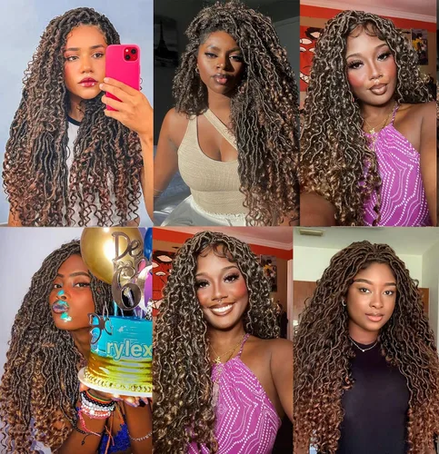 Miniatura 7 de Goddess - Pelucas sintéticas para mujeres negras, 30 pulgadas, encaje completo, diosa, bohemia, locs, trenzadas, con cabello de bebé, rastas hippie