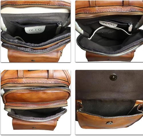 Miniatura 7 de Bolso bandolera de cuero genuino para hombres y mujeres, estilo vintage, de cuero real, a la moda, mochila bandolera para el hombro, bolso cruzado