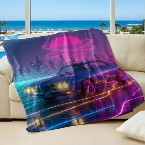 Miniatura 14 de Cyber Synthwave GTO Neon Retro Flannel Blanket, Super Soft Cozy Bed Throw, Versatile Throw Blanket for Bedroom & Sofa Decor (04,30 x 40in)