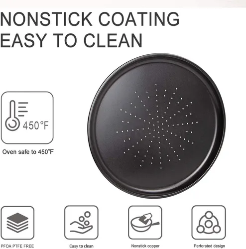 Miniatura 4 de Webake Bandeja para pizza ventilada de 12 pulgadas con agujeros, revestimiento antiadherente en acero al carbono, placa redonda para pizza