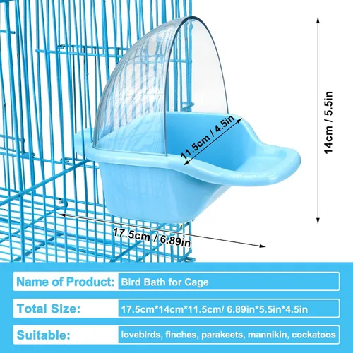 Miniatura 2 de Caja de baño para pájaros colgante, juguete de periquitos, bañeras enjauladas, tina de loro para ducha de agua, alimentador de alimentos, bandeja