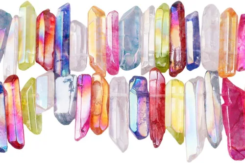 TUMBEELLUWA Puntos de cristal de cuarzo roca, cuentas sueltas para hacer joyas, cuentas de cuarzo pulido/crudo con revestimiento de titanio de 15 #1