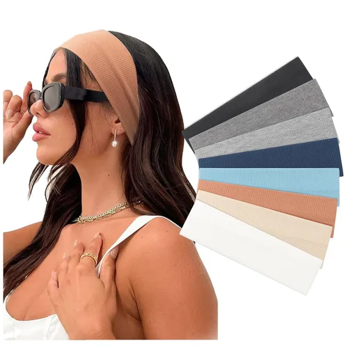 Miniatura 15 de DRESHOW 8 unidades de diademas ajustables con nudos antideslizantes elásticas, bandas de pelo de yoga para mujeres y niñas en colores sólidos