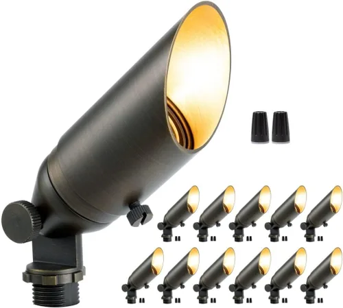 Miniatura 11 de Gardenreet Focos de paisaje de latón de bajo voltaje, luz LED para exteriores de 12 V, luces con cable IP65 impermeables, bronce antiguo