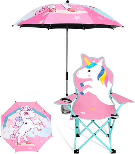 Miniatura 19 de KABOER Silla plegable para césped y camping para niños con portavasos y bolsa de transporte, sillas de camping para niños rosado sirena