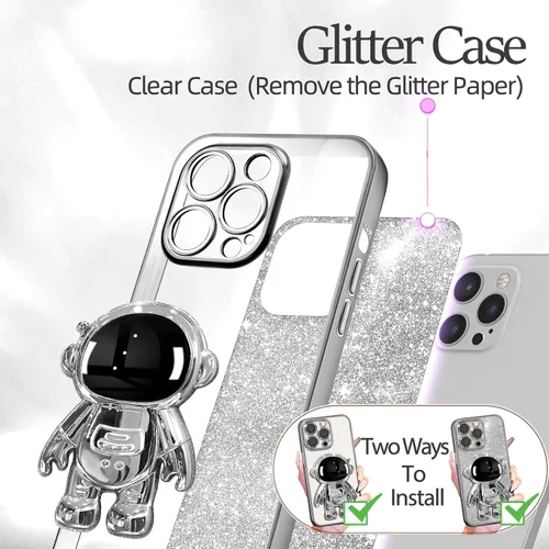 Miniatura 188 de Buleens Funda para iPhone 11 Pro Max Astronauta, Fundas Transparentes para iPhone 11 ProMax con Papel con Purpurina y Soporte de Astronauta, Mujeres