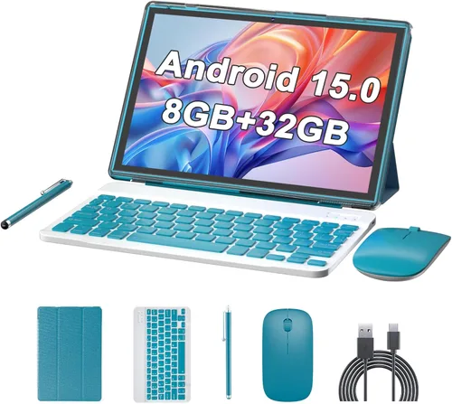 Miniatura 8 de Tablet Android 15 de 10 pulgadas con lápiz capacitivo para teclado, 8 GB de RAM 2 en 1 Tableta, incluye mouse y funda protectora, batería de 6000