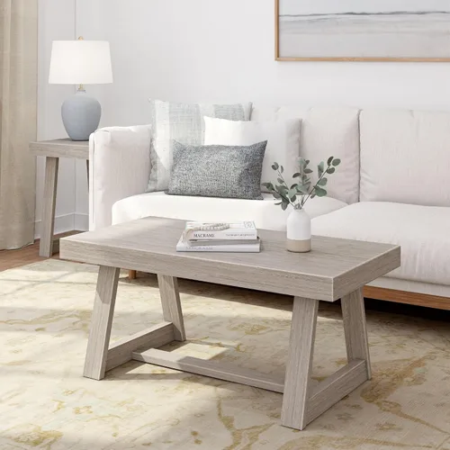 Miniatura 14 de Plank+Beam Mesa auxiliar rectangular clásica, mesa de centro de granja de 40 pulgadas, mini mesas centrales para espacios pequeños, mesa de té