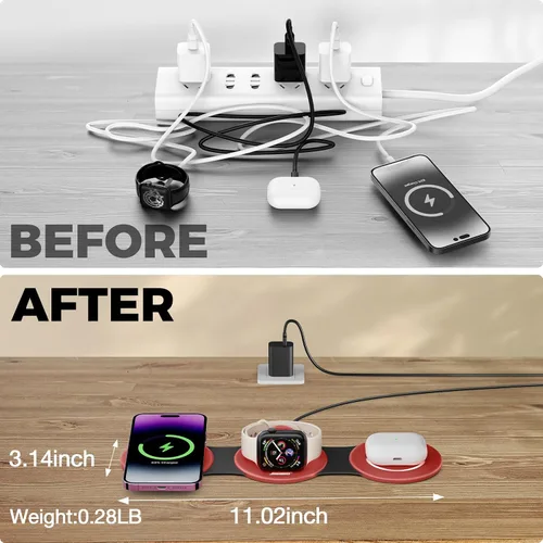 Miniatura 4 de Hicober Estación de carga inalámbrica 3 en 1 para Apple Watch y iPhone Air 17 16 15 14 13 12 Pro Max/Plus, Soporte de estación de carga inalámbrica
