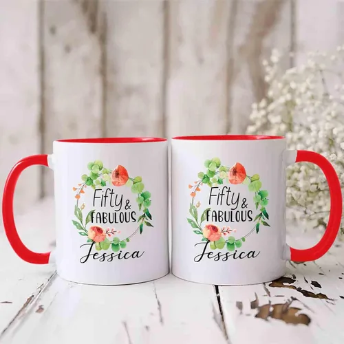 Miniatura 3 de Fifty & Fabulous - Taza de regalo para mujer/hombre, tazas personalizadas con nombre, regalos personalizados de 50 cumpleaños