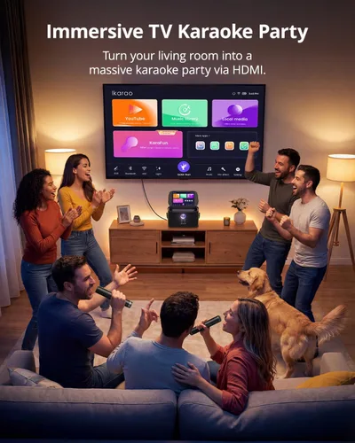 Miniatura 3 de Ikarao Máquina de karaoke portátil para adultos, pantalla y pantalla de letras integradas, 2 micrófonos inalámbricos de carga automática, aplicación