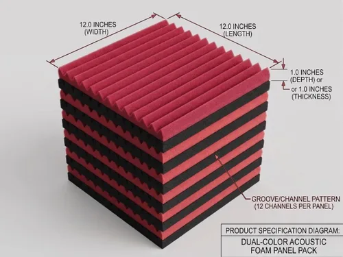 Miniatura 2 de Paquete de 52 paneles acústicos de 12 x 12 x 1 pulgadas, espuma para insonorización de estudio (negro y rojo)