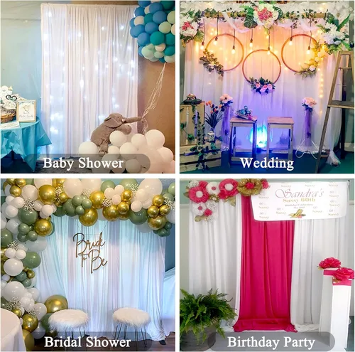 Miniatura 8 de 4 Paneles de Cortina de Fondo Blanca para Fiestas, Boda, Libre de Arrugas, 20 pies x 10 pies, Cortinas de Fondo para Baby Shower, Revelación