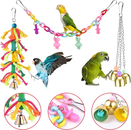 Miniatura 5 de KATUMO Juguetes para pájaros, loro oscilante, escalera, perca, madera, perca, pájaros, masticar, cacatúas, campanas colgantes, juguetes