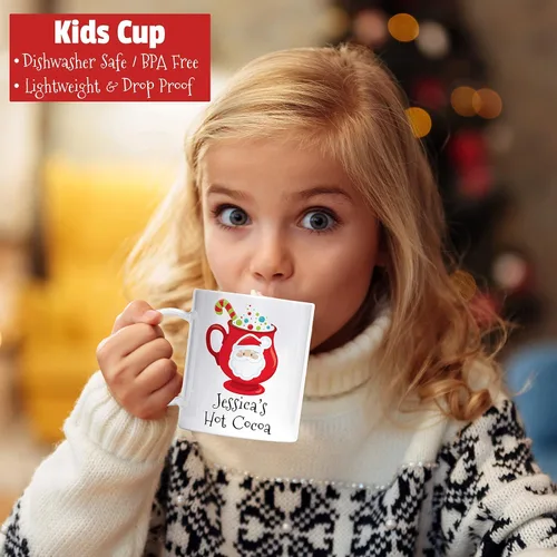 Miniatura 5 de Taza de Navidad personalizada con diseño de muñeco de nieve de cacao caliente con nombre de niños, irrompible, apta para lavavajillas, sin BPA