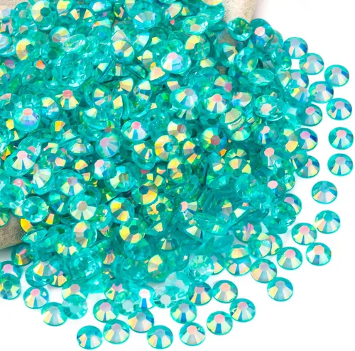 Miniatura 48 de Diamantes de imitación AB verdes a granel, 5000 piezas de diamantes de imitación de fondo plano redondos de gelatina AB sin fijación térmica, gemas