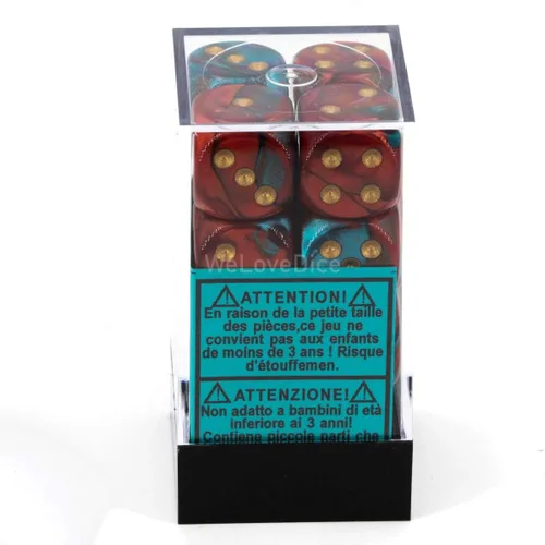 Miniatura 3 de DND - Juego de dados poliédricos de plástico Géminis de 0.63 pulgadas, color rojo, verde azulado y dorado, dados de mazmorras y dragones, incluye 12