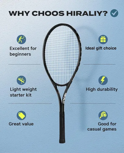 Miniatura 7 de HIRALIY Juego de raquetas de tenis de 27 pulgadas para adultos, raquetas de tenis preencordadas para 2 jugadores, 2 cintas de sobreagarre, 3 pelotas