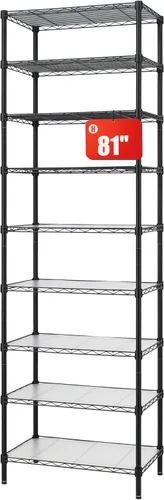 Finnhomy Estantería de alambre de 9 niveles, estante de alambre de acero ajustable, 81 pulgadas de altura, 9 estantes de almacenamiento de metal,