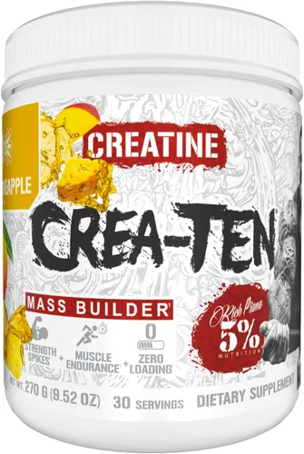 Miniatura 12 de 5% Nutrition CreaTEN Creatine Complex + Accelerators Creatina en polvo saborizada para ganancia muscular Máxima potencia, fuerza, resistencia