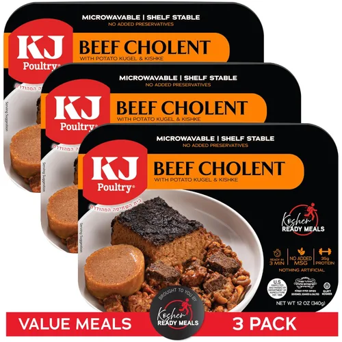 Miniatura 11 de KJ Poultry Comidas preparadas Kosher – Chulent de carne y kugel, MRE comidas de carne listas para comer, comida de shabat (paquete de 6) preparada