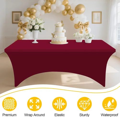 Miniatura 3 de Smiry Paquete de 2 Manteles de Spandex de 6 Pies, Manteles Elásticos Ajustables Extensibles, Lavables y Sin Arrugas, Cubierta Rectangular para Mesa