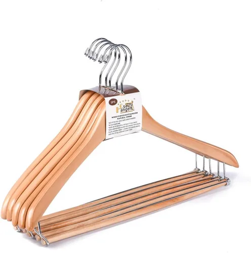 Miniatura 8 de Quality Hangers Perchas de madera hermosas y resistentes con barra de bloqueo, madera natural brillante (5)