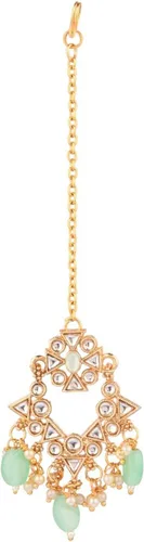 Miniatura 8 de Efulgenz Antique Gold Tone Choker Necklace Maangtikka and Earrings Set Indian Jewelry Sets for Women Indian Bridal Sets Ethnic Faux Kundan Crystal