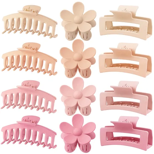 Miniatura 7 de Pinzas Grandes para Cabello Tipo Garra, Paquete de 12, Pinzas para Cabello con Flores para Cabello Fino, Grande Cuadrado Mate Sujeción Fuerte