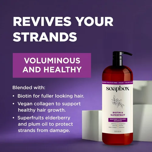 Miniatura 5 de Soapbox Champú de biotina, biotina y súper champú de frutas para cabello fino, fino y adelgazante Volumizador y reparación para promover