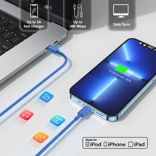 Miniatura 6 de Cargador rápido para iPhone, cable Lightning de carga rápida de 10 pies, para iPhone 14, 13, 12 Pro Max, cargador de carga rápida con bloque