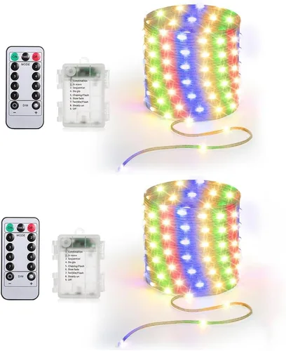 Miniatura 7 de Luces de Cadena de 33 pies que Funcionan con Batería, 100 Luces de Cadena de Hadas LED Alimentadas por Batería con Control Remoto y Temporizador