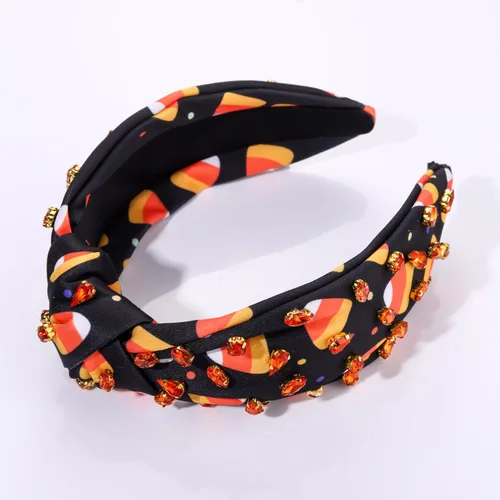 Miniatura 2 de PHALIN Diadema de Halloween para mujer, accesorios de Halloween con diamantes de imitación, caramelo, calabaza, fantasma, diadema anudada