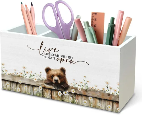 Miniatura 18 de DILSJ Organizador inspirador de 2 compartimentos para lápices, organizador para escritorio, amantes de los pollos regalos para mujeres, Live Like