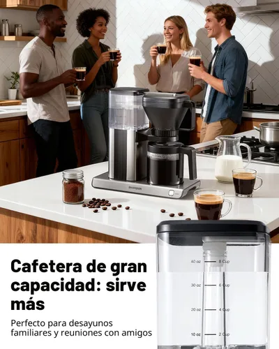 Miniatura 2 de SHARDOR Cafetera de goteo de 8 tazas con filtro reutilizable y cafetera de cristal, color negro y plateado