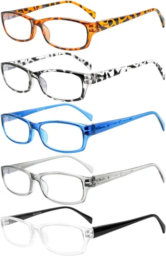 Miniatura 14 de Paquete de 5 lentes de lectura para computadora para hombres y mujeres, antifatiga ocular, bloqueo de luz azul, para leer (colores mezclados, 1.50)