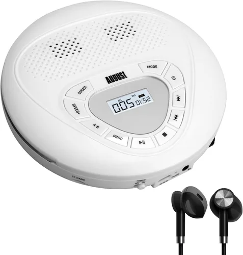 Miniatura 8 de Reproductor de CD portátil con batería recargable - August SE10 - Altavoces estéreo duales, protección antisaltos, salida auxiliar y reproductor