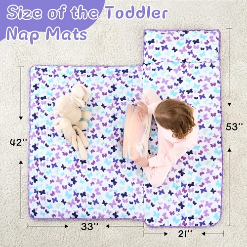 Miniatura 2 de UOMNY Tapete para siesta para niñas y niños pequeños con almohada extraíble y manta con diseño de mariposa, saco de dormir para preescolar