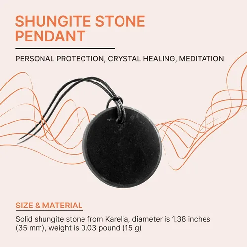 Miniatura 3 de Karelian Heritage Colgante redondo de Shungite Auténtico collar de joyería de amuleto de piedras de Shungite Collar de protección de escudo