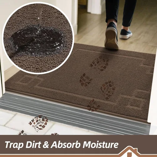 Miniatura 3 de BEQHAUSE Alfombra de Puerta 81 x 122 cm, Alfombras Antideslizantes para Interior Alfombras de Entrada Lavables de Perfil Bajo y Absorbentes, Marrón