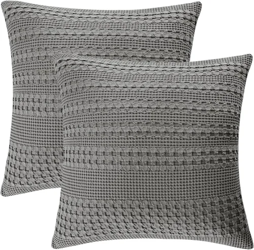Miniatura 71 de PHF Fundas de almohada con tejido de gofre de 24" x 24", paquete de 2, funda de almohada cuadrada 100% algodón para decoración de ropa de cama, sin