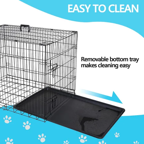 Miniatura 3 de Jaulas de doble puerta para perros de 36 pulgadas, jaula de alambre plegable de metal para perreras con bandeja para perros pequeños, medianos