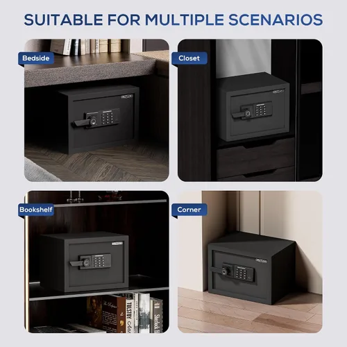 Miniatura 7 de Caja Fuerte Biométrica de 1.0 Pies Cúbicos con Bolsa Ignífuga, Caja Fuerte de Acceso Rápido por Huella Dactilar con Llaves, Teclado Digital, Puerto