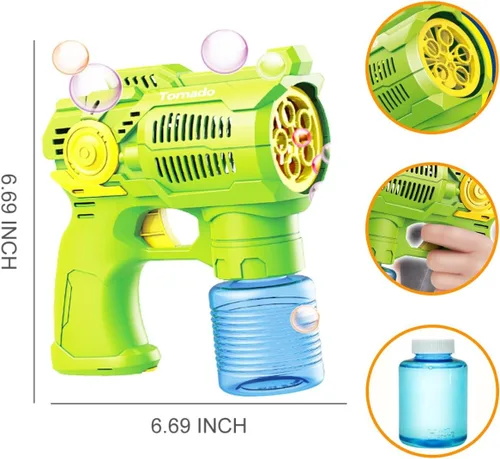 Miniatura 4 de Juego de 2 pistolas de burbujas con baterías, juguetes sopladores automáticos de burbujas para niños y niños pequeños, 1 disparador de burbujas azul