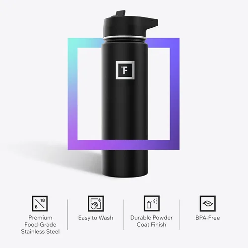 Miniatura 5 de IRON °FLASK Botella de agua para acampar y senderismo con pajita, botella de agua deportiva de acero inoxidable con aislamiento de boca ancha - 22