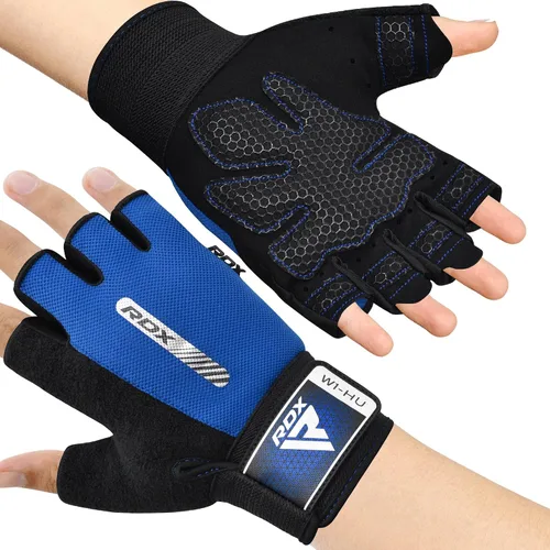RDX Guantes de levantamiento de pesas para gimnasio, entrenamiento de fitness, protección completa acolchada antideslizante, ultra ventilados, Azul