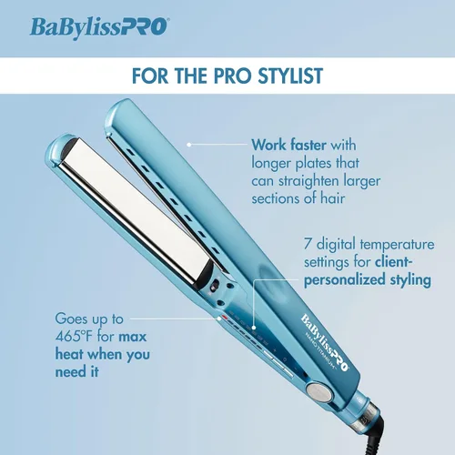 Miniatura 2 de BaBylissPRO Plancha de pelo iónica de titanio nano, plancha plana con diseño de placas flotantes de bloqueo opcional para controlar la tensión