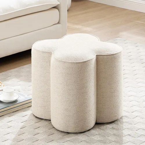 Miniatura 22 de Zesthouse Juego de 2 puf otomanos de flores, reposapiés de tela de lino beige para sofá, taburetes modernos para sala de estar, bonita otomana