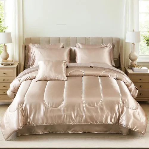 Miniatura 21 de Bedding_Dreamer Juego de edredón sedoso negro de satén en una bolsa, 8 piezas de ropa de cama sedosa de hotel de lujo con 1 edredón, 1 sábana